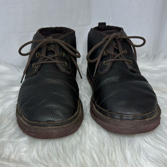 UGG Neural Dark Tea Brown Textured Leather Chukka Boots Sz 13 - Picture 3 of 7
